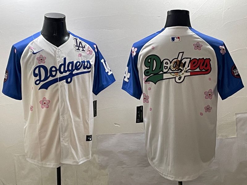 Men Los Angeles Dodgers Blank White Blue Sakura Edition 2025 Nike MLB Jersey style 11